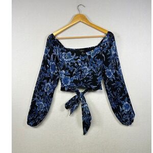 Jona Floral Print Long Sleeve Tie Front Crop Top‎ Women Size M